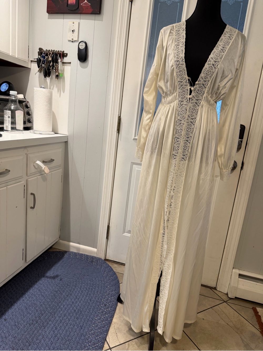 Miss Elaine Cream Lace-Trim Long Robe